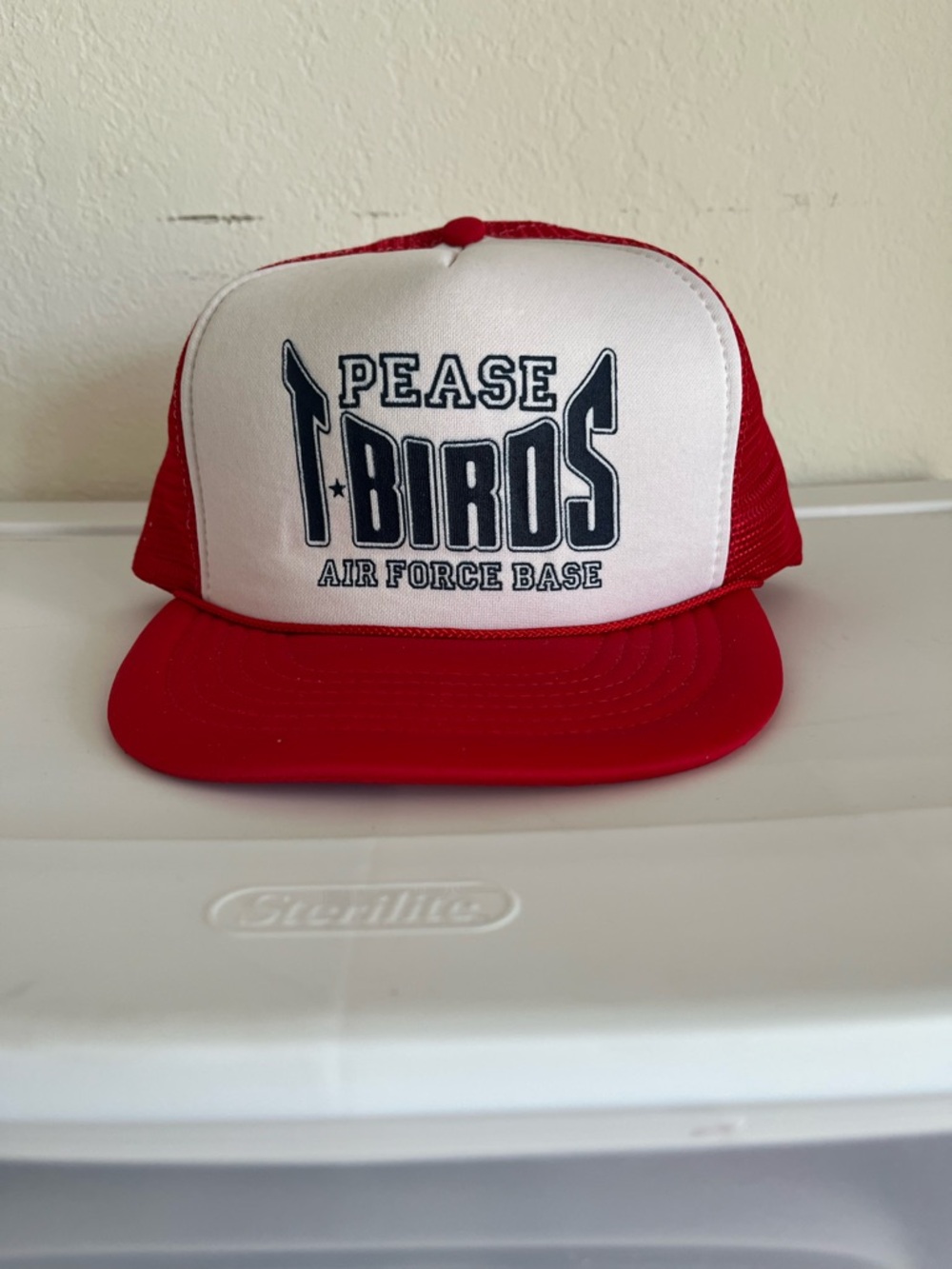 Pease T-Birds Air Force Base Red and White Trucker Cap Vintage SnapBack